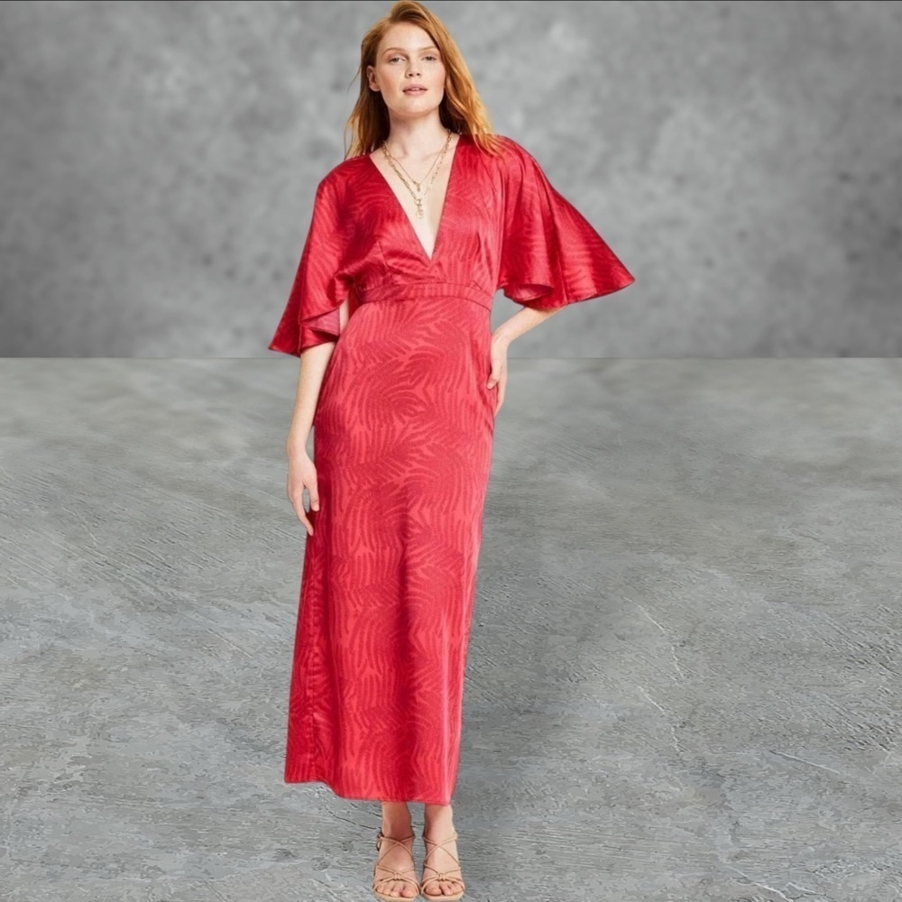 NWT Fe Noel for Target Women’s Palm Leaf Print Exaggerated Flutter Sleeve Dress